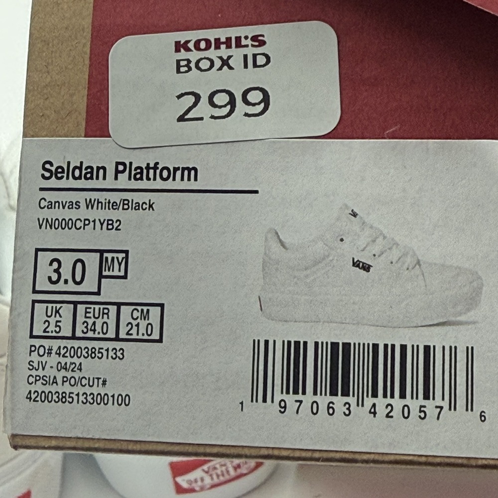 Vans Missy Seldan Sneaker SIZE 3 YOUTH White/Black Skateboard Casual Shoe NIB - Picture 12 of 13